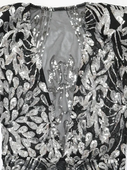 Sheer Mesh Long Sleeve Sequin Dress - Image 4