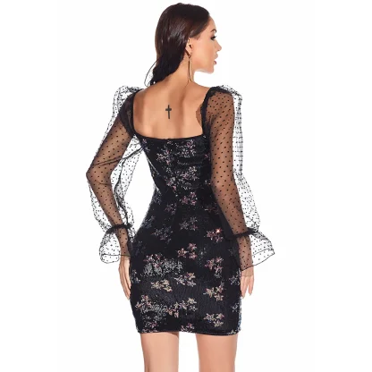 Mesh Long Sleeve Sparkling Dress - Image 7