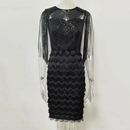 Tassel Sleeve Sequin Fringe Dress - Image 3