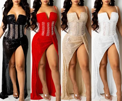 Daring High Slit Sparkling Dress - Image 2