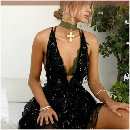 Halter Neck Fringe Mini Dress - Image 3