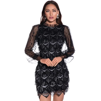 Fringe Long Sleeve Sparkling Dress - Image 2