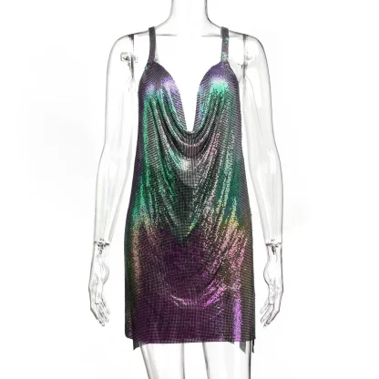 Sexy Deep V Back Slip Shiny Dress - Image 6