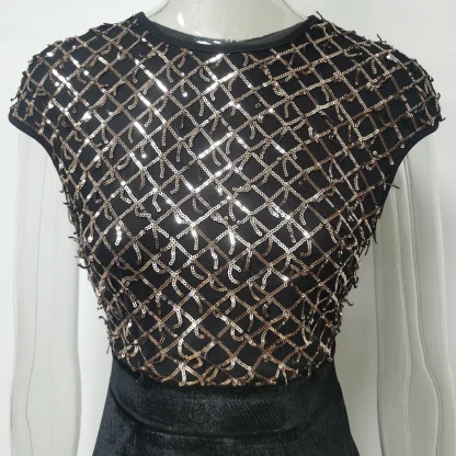 Vintage-Like Black Sequin Office Dress - Image 5