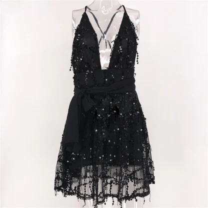 Halter Neck Fringe Mini Dress - Image 5
