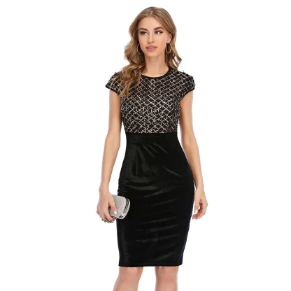 Vintage-Like Black Sequin Office Dress