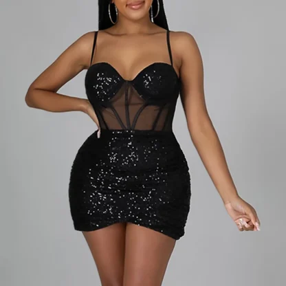 Seductive See-Through Sparkling Sequin Dress