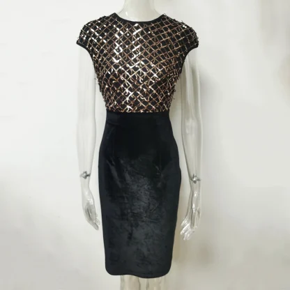 Vintage-Like Black Sequin Office Dress - Image 4