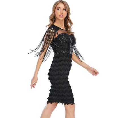 Tassel Sleeve Sequin Fringe Dress - Image 2
