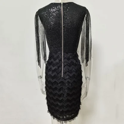 Tassel Sleeve Sequin Fringe Dress - Image 4