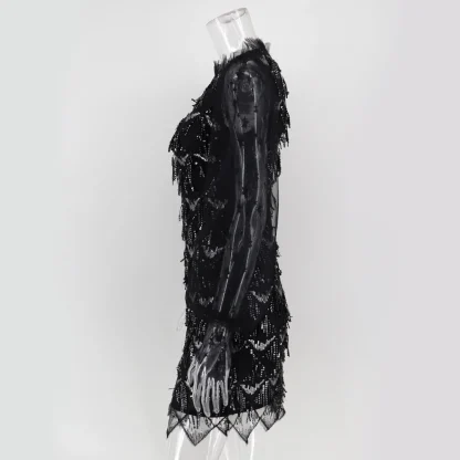Fringe Long Sleeve Sparkling Dress - Image 6