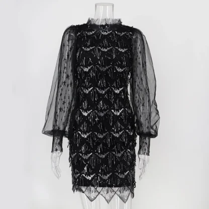 Fringe Long Sleeve Sparkling Dress - Image 5