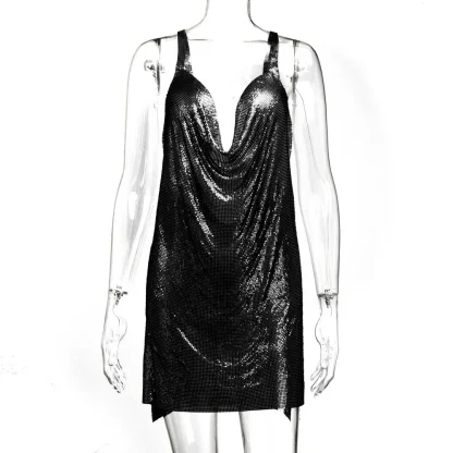 Sexy Deep V Back Slip Shiny Dress - Image 7
