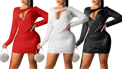 Long Sleeve Sparkle Bodycon Dress - Image 2