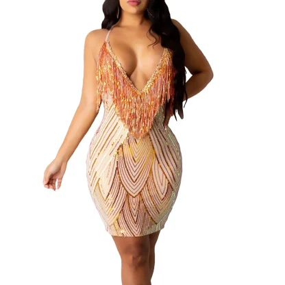 Open Cleavage Slip Sequin Dress - Image 7