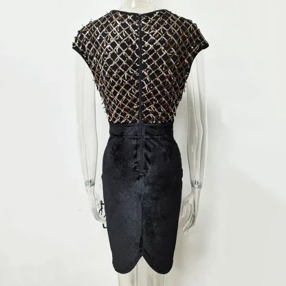 Vintage-Like Black Sequin Office Dress - Image 6