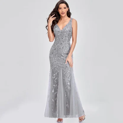 Elegant Mesh Sequin Chiffon Dress - Image 2