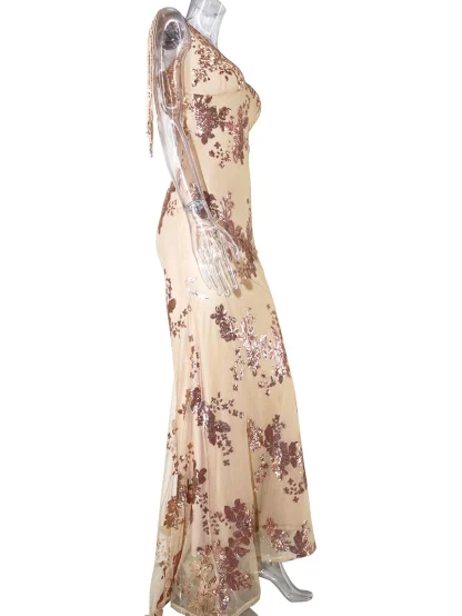 Lace Up Tassel Sleeve Shiny Dress - Image 6