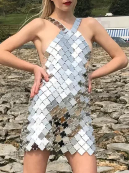 Metallic Slip Sequin Mini Dress - Image 2