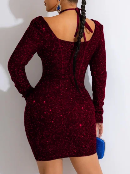 Glittery Long Sleeve Sequin Dress - Image 5
