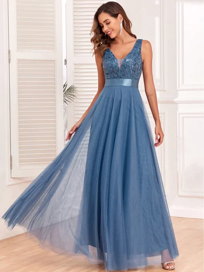 Sexy V-Neck Mesh Sequin Maxi Dress - Image 2