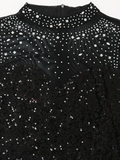 Sheer Mesh Sleeve Sequin Dress - Image 3