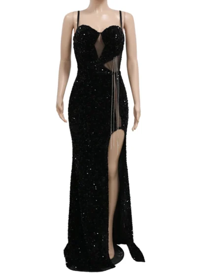 Daring Shiny Sequin Slit Dress - Image 3