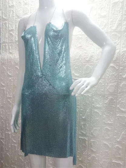 Sexy Deep V-Neck Backless Shiny Dress - Image 7