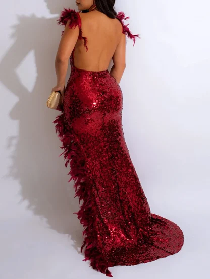 Backless Sequin Maxi Party Slit Dress - Image 4
