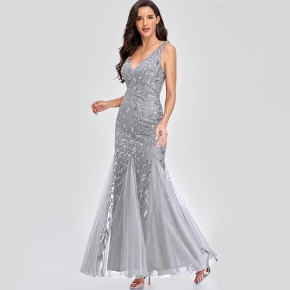 Elegant Mesh Sequin Chiffon Dress - Image 3
