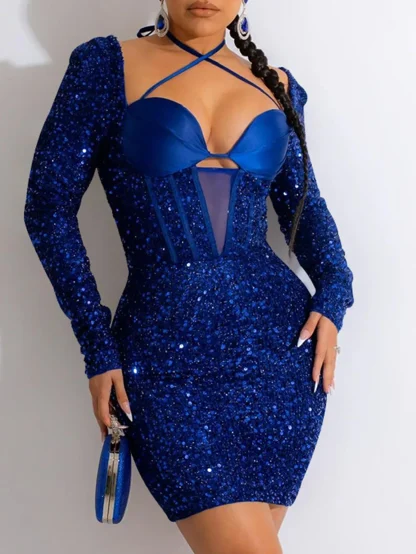 Glittery Long Sleeve Sequin Dress - Image 6