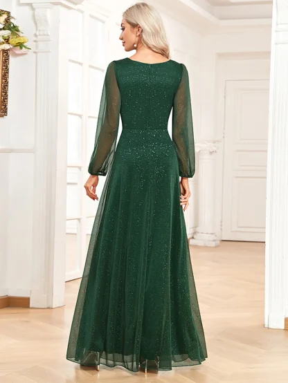 Puff Long Sleeve Sparkling Chiffon Dress - Image 7