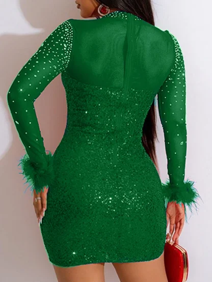 Sheer Mesh Sleeve Sequin Dress - Image 4