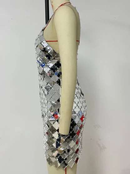 Metallic Slip Sequin Mini Dress - Image 4
