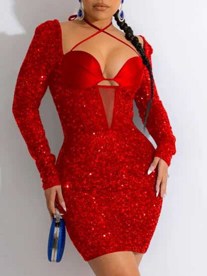 Glittery Long Sleeve Sequin Dress - Image 2