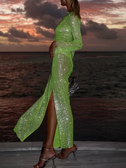 Fishnet Double Slit Maxi Sequin Dress - Image 2