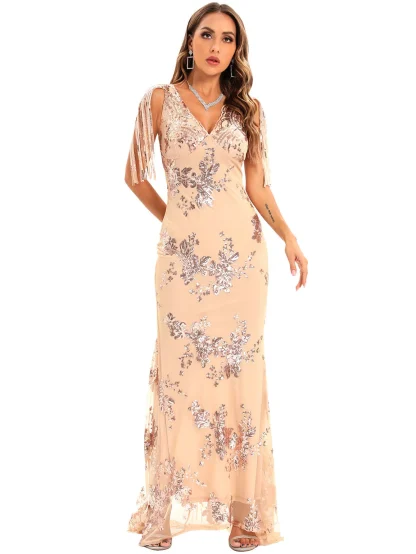 Lace Up Tassel Sleeve Shiny Dress - Image 3
