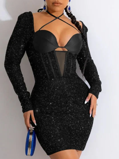 Glittery Long Sleeve Sequin Dress