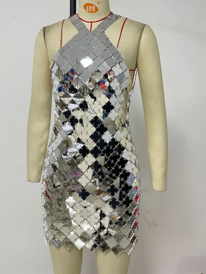 Metallic Slip Sequin Mini Dress - Image 3