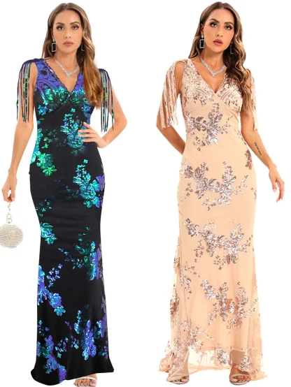 Lace Up Tassel Sleeve Shiny Dress - Image 2