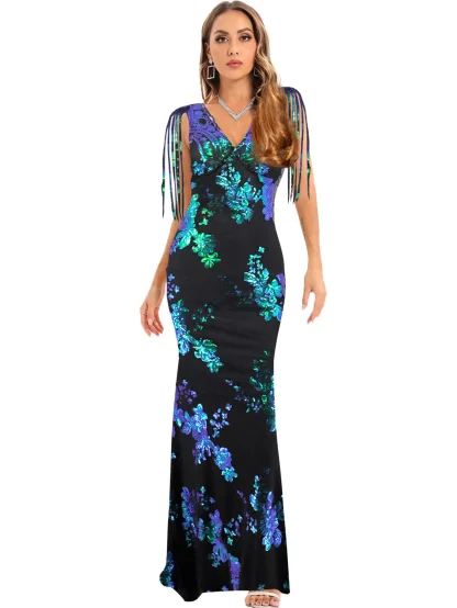 Lace Up Tassel Sleeve Shiny Dress