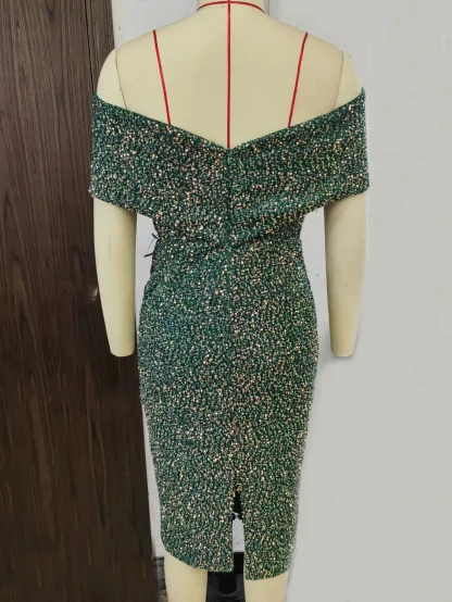 Vintage-Like Glam Off-Shoulder Sequin Dress - Image 4
