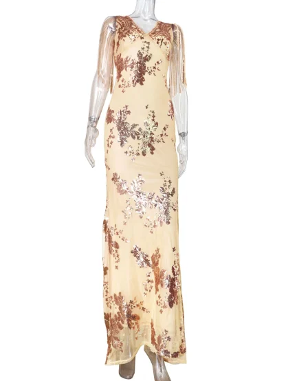 Lace Up Tassel Sleeve Shiny Dress - Image 5