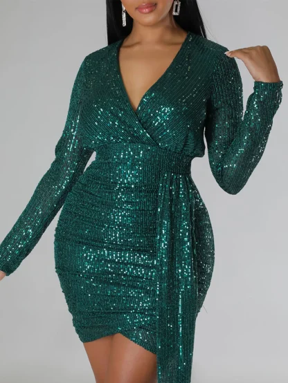 Elegant Long Sleeve Sparkling Dress - Image 3