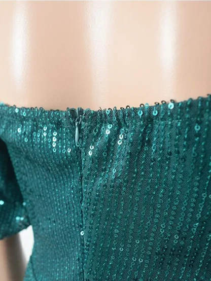 Off-Shoulder Puff Sequin Dress - Image 4