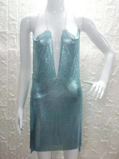 Sexy Deep V-Neck Backless Shiny Dress - Image 6