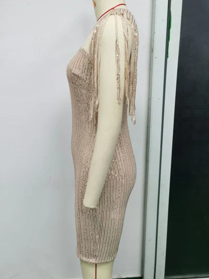 Mesh Tassel Sleeve Shiny Dress - Image 6