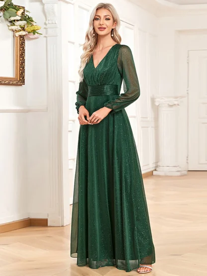 Puff Long Sleeve Sparkling Chiffon Dress - Image 6