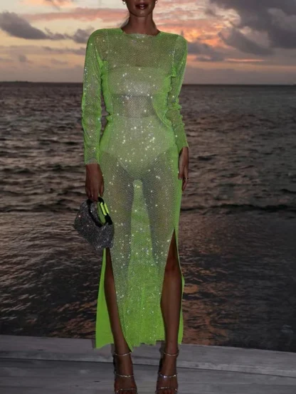Fishnet Double Slit Maxi Sequin Dress