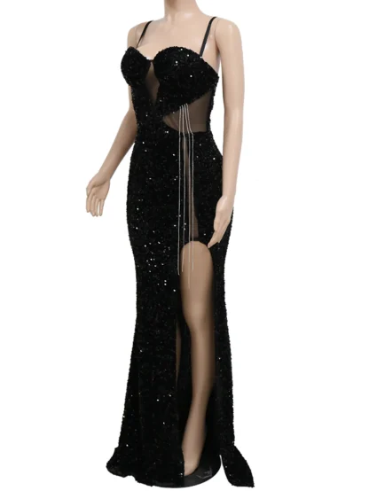 Daring Shiny Sequin Slit Dress - Image 4